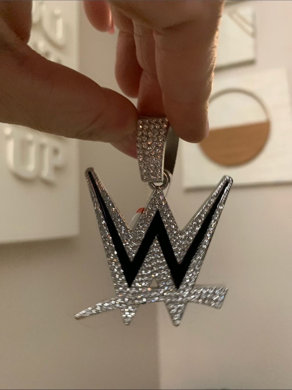WWE Silver Crystal Logo Pendant with Black Enamel Inlay 🤼♂️